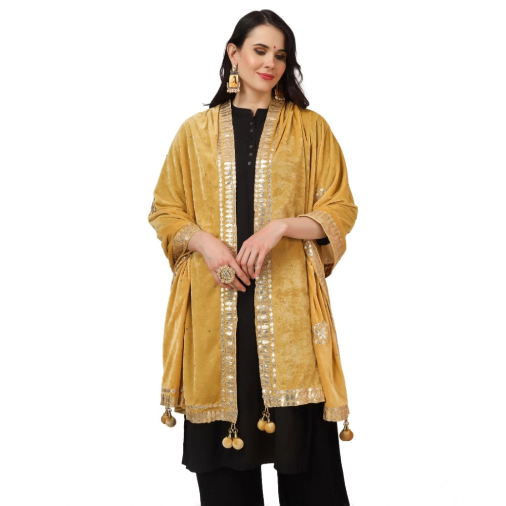 pkrkart Women's Velvet Gotta Patti Dupatta (Yellow, Length: 2.25 to 2.50 Mtr)