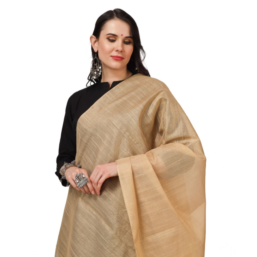 pkrkart Women's Chanderi Solid Dupatta (Gold, Length: 2.25 to 2.50 Mtr)