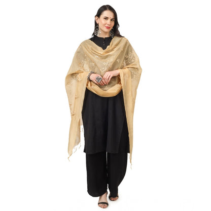 pkrkart Women's Cotton Embroidered Dupatta (Gold, Length: 2.25 to 2.50 Mtr)