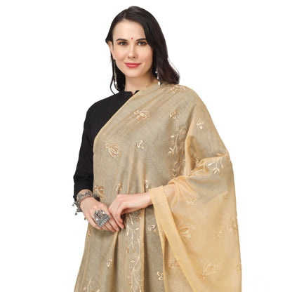 pkrkart Women's Cotton Embroidered Dupatta (Gold, Length: 2.25 to 2.50 Mtr)