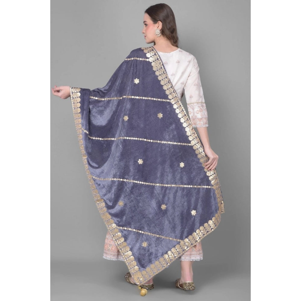 pkrkart Women's Velvet Gotta Patti Dupatta (Grey, Length: 2.25 to 2.50 Mtr)