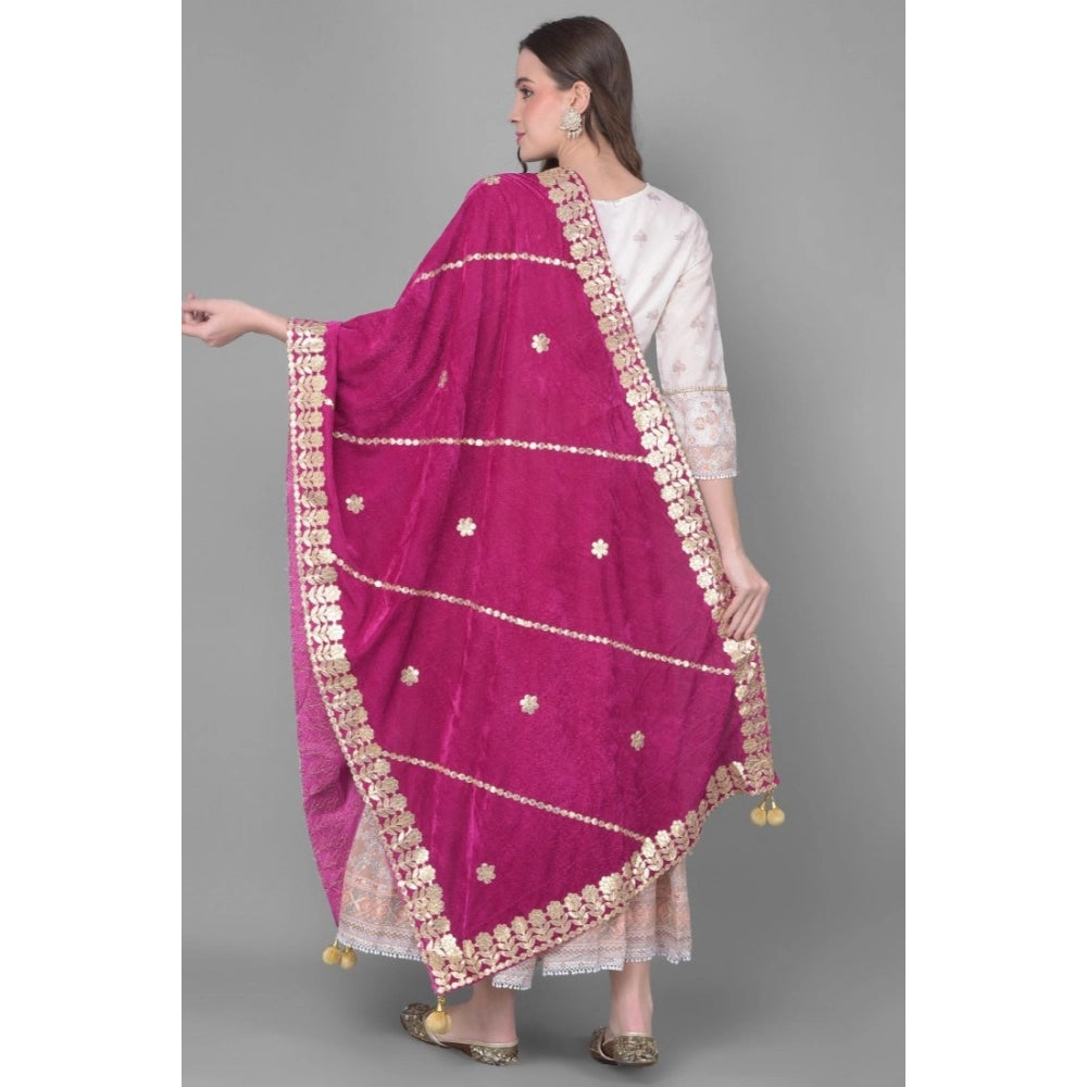 pkrkart Women's Velvet Gotta Patti Dupatta (Purple, Length: 2.25 to 2.50 Mtr)