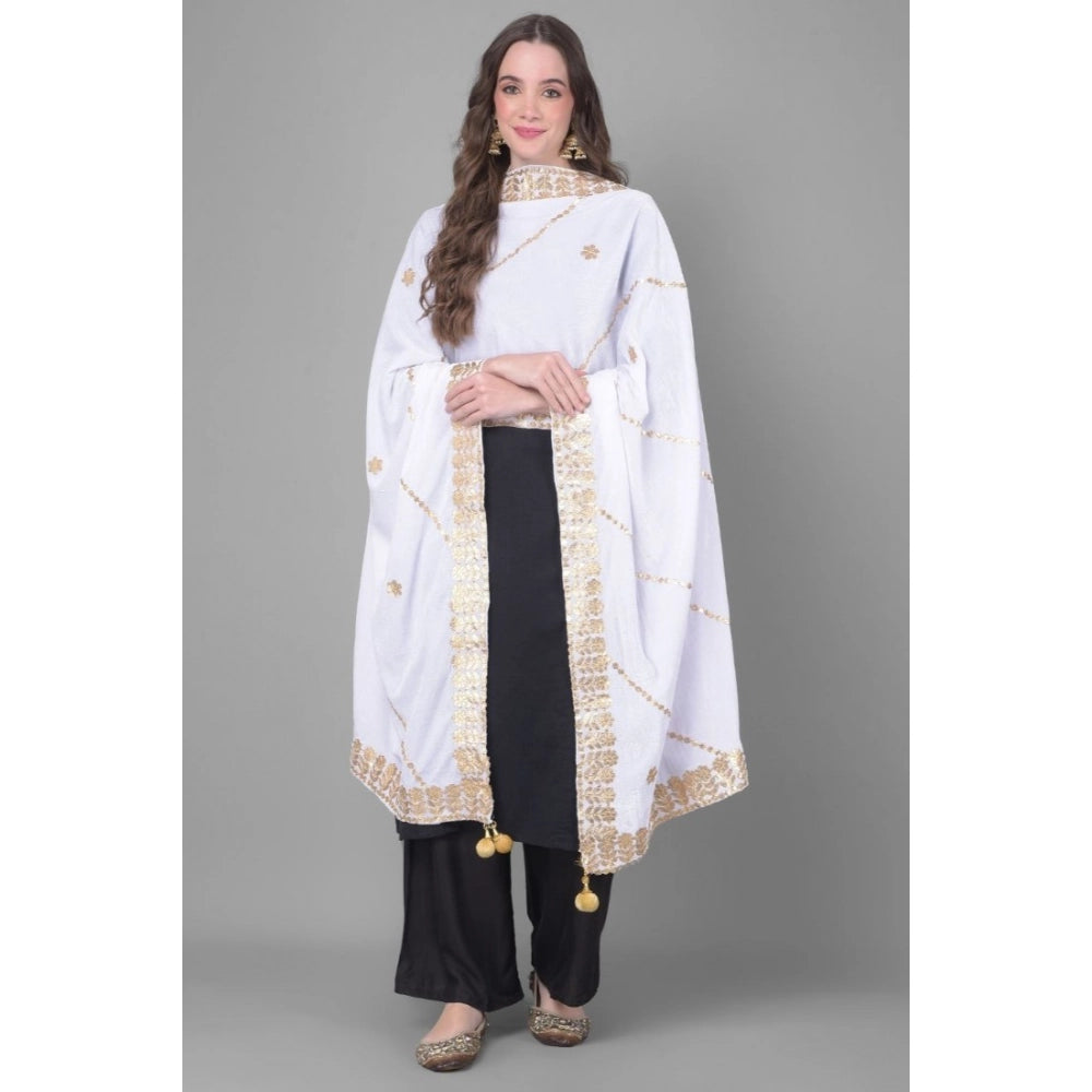 pkrkart Women's Velvet Gotta Patti Dupatta (Off White, Length: 2.25 to 2.50 Mtr)