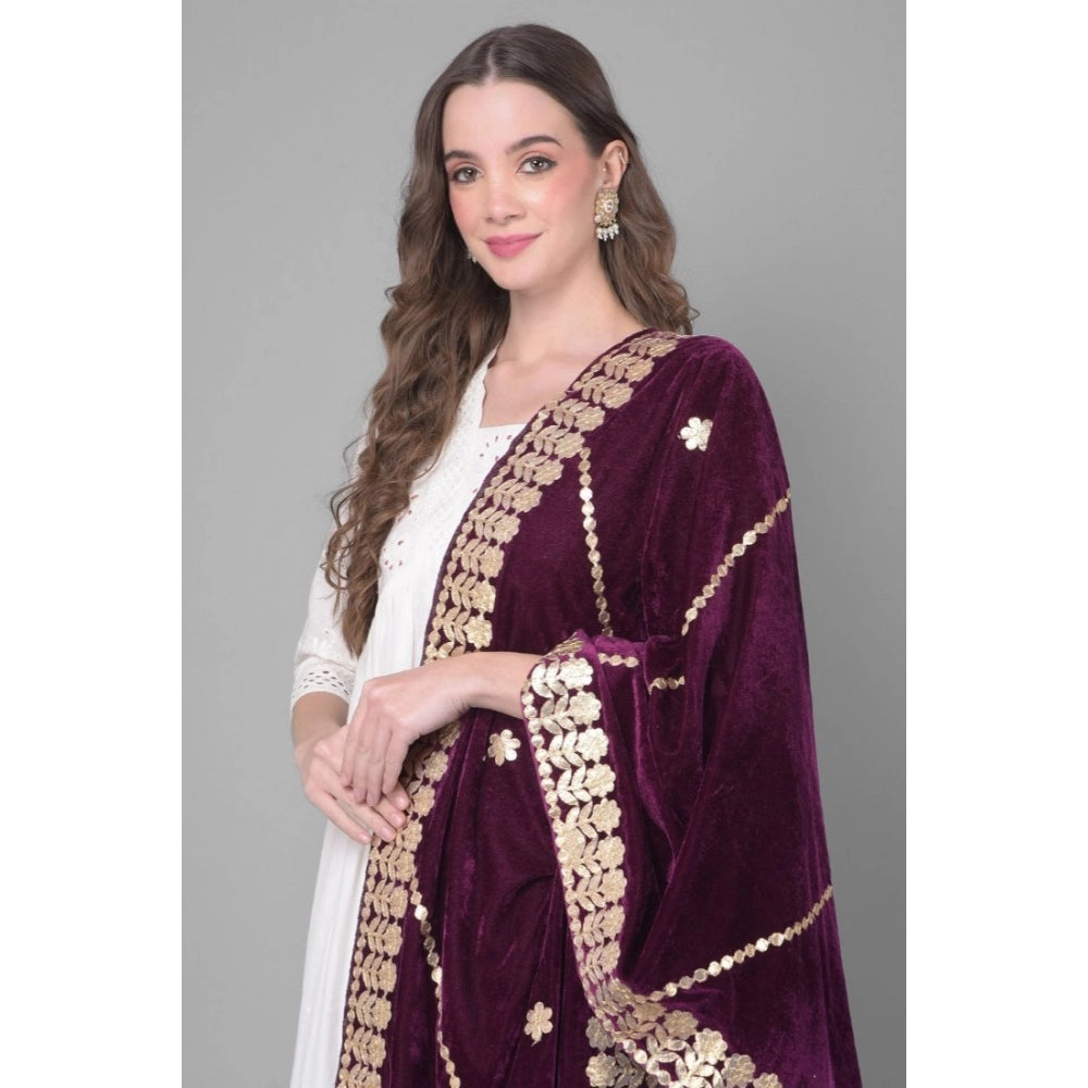pkrkart Women's Velvet Gotta Patti Dupatta (Wine, Length: 2.25 to 2.50 Mtr)