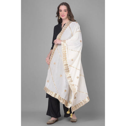 pkrkart Women's Velvet Gotta Patti Dupatta (White, Length: 2.25 to 2.50 Mtr)