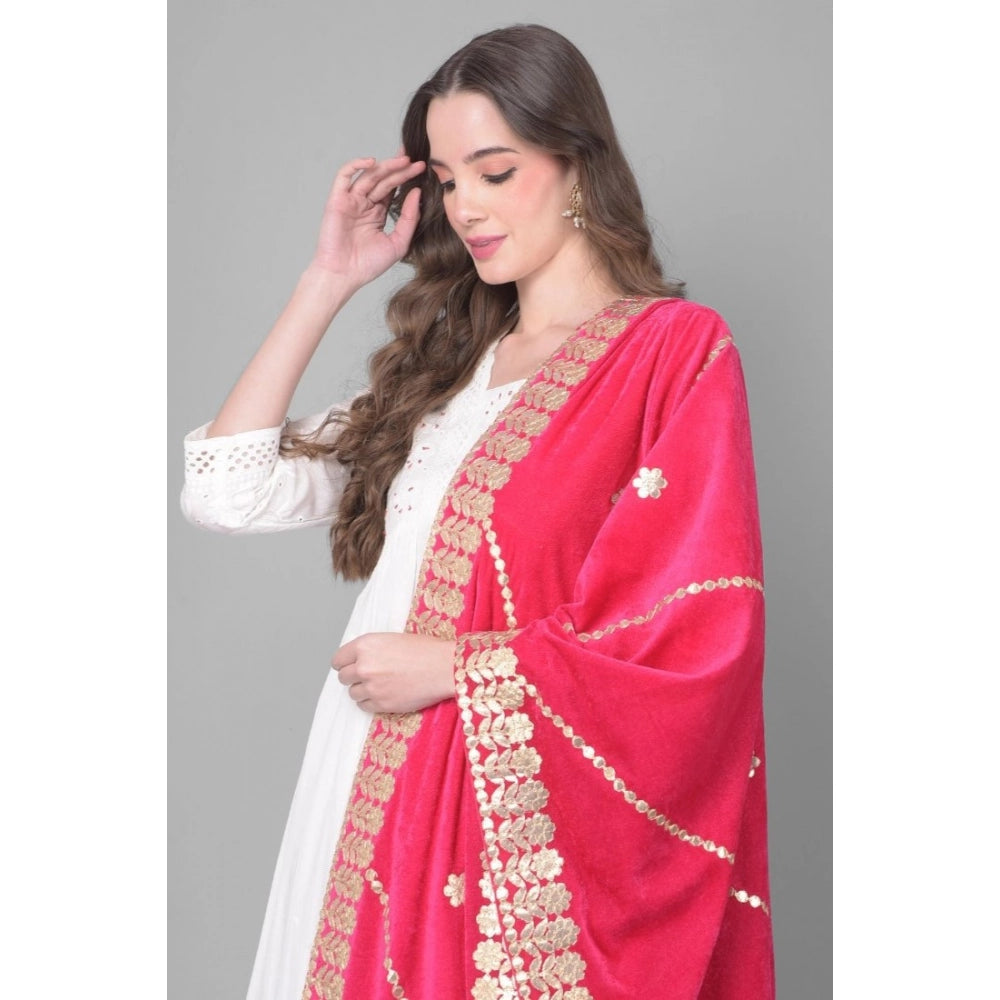 pkrkart Women's Velvet Gotta Patti Dupatta (Pink, Length: 2.25 to 2.50 Mtr)