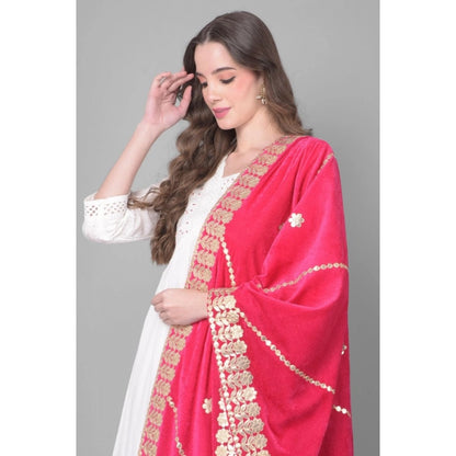 pkrkart Women's Velvet Gotta Patti Dupatta (Pink, Length: 2.25 to 2.50 Mtr)