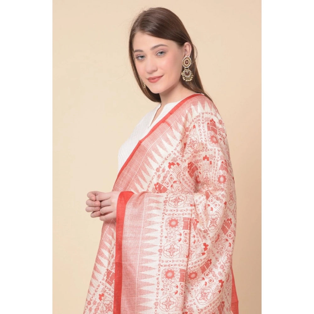 pkrkart Women's Art Silk Printed Dupatta (Orange, Length: 2.25 to 2.50 Mtr)