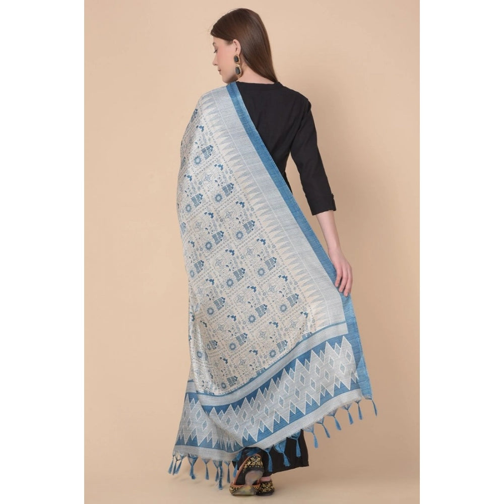pkrkart Women's Art Silk Printed Dupatta (Turquoise, Length: 2.25 to 2.50 Mtr)