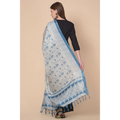 pkrkart Women's Art Silk Printed Dupatta (Turquoise, Length: 2.25 to 2.50 Mtr)