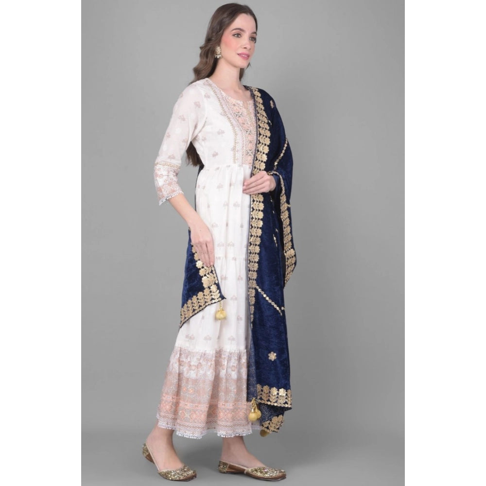 pkrkart Women's Velvet Gotta Patti Dupatta (Navy, Length: 2.25 to 2.50 Mtr)