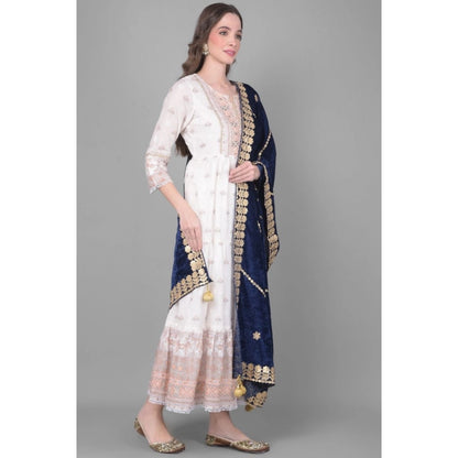 pkrkart Women's Velvet Gotta Patti Dupatta (Navy, Length: 2.25 to 2.50 Mtr)