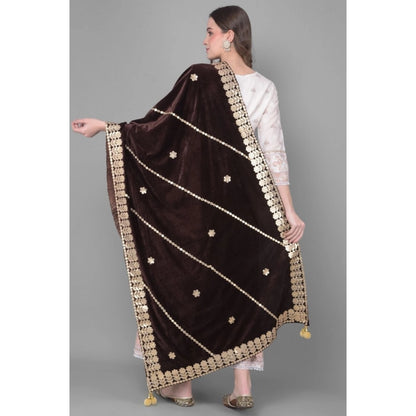 pkrkart Women's Velvet Gotta Patti Dupatta (Brown, Length: 2.25 to 2.50 Mtr)