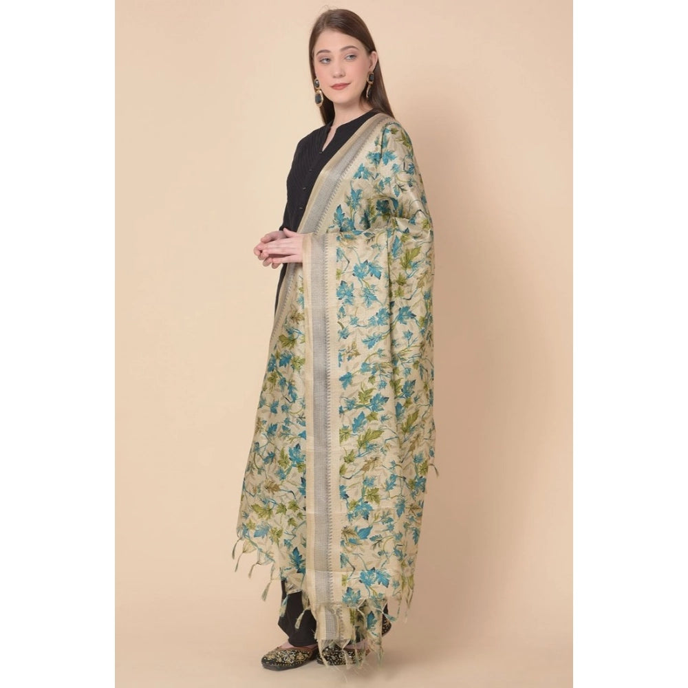 pkrkart Women's Art Silk Printed Dupatta (Gold, Length: 2.25 to 2.50 Mtr)