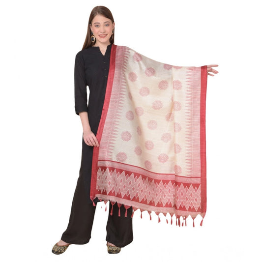 pkrkart Women's Art Silk Printed Dupatta (Maroon, Length: 2.25 to 2.50 Mtr)