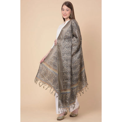 pkrkart Women's Art Silk Printed Dupatta (Grey, Length: 2.25 to 2.50 Mtr)