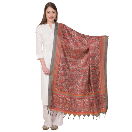 pkrkart Women's Art Silk Printed Dupatta (Orange, Length: 2.25 to 2.50 Mtr)