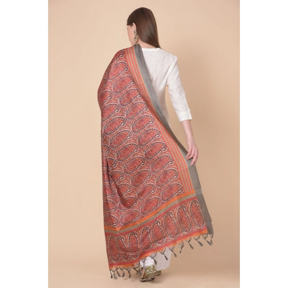 pkrkart Women's Art Silk Printed Dupatta (Orange, Length: 2.25 to 2.50 Mtr)