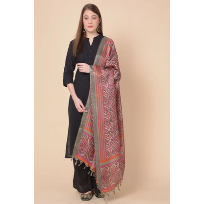 pkrkart Women's Art Silk Printed Dupatta (Grey, Length: 2.25 to 2.50 Mtr)