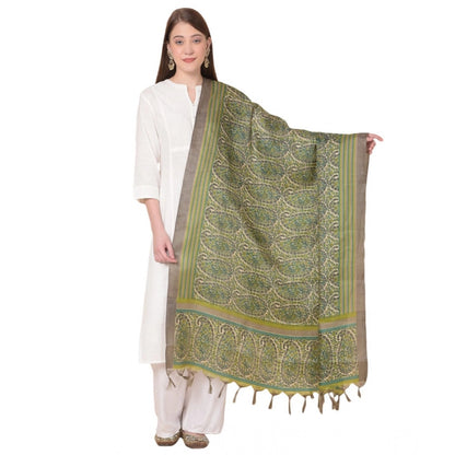 pkrkart Women's Art Silk Printed Dupatta (Green, Length: 2.25 to 2.50 Mtr)