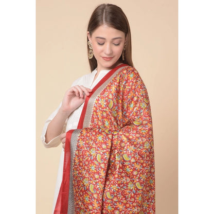 pkrkart Women's Art Silk Printed Dupatta (Red, Length: 2.25 to 2.50 Mtr)