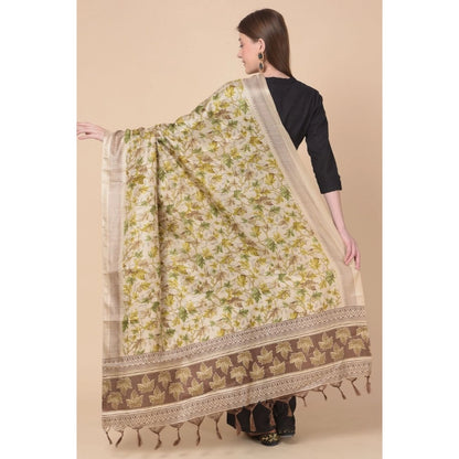 pkrkart Women's Art Silk Printed Dupatta (Gold, Length: 2.25 to 2.50 Mtr)