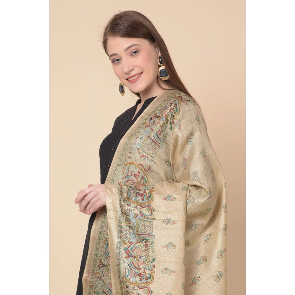 pkrkart Women's Art Silk Printed Dupatta (Gold, Length: 2.25 to 2.50 Mtr)