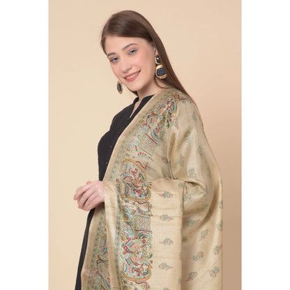 pkrkart Women's Art Silk Printed Dupatta (Gold, Length: 2.25 to 2.50 Mtr)