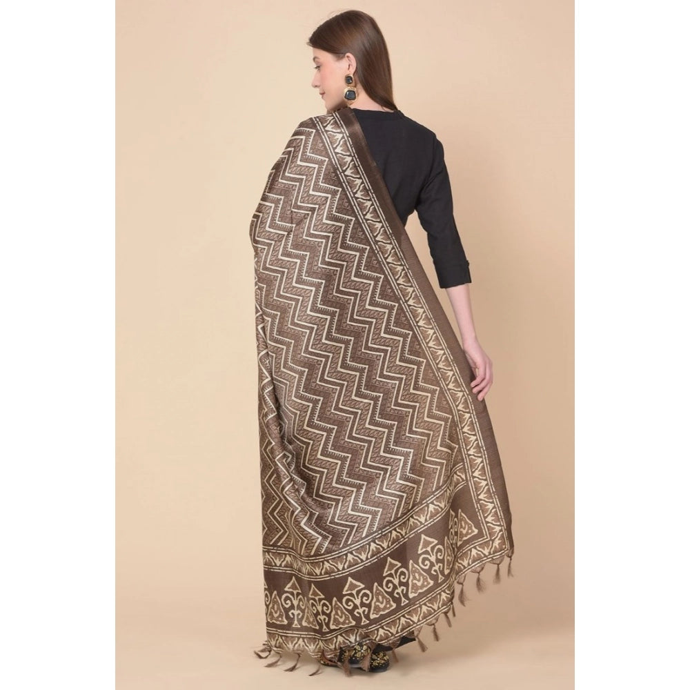 pkrkart Women's Art Silk Printed Dupatta (Brown, Length: 2.25 to 2.50 Mtr)