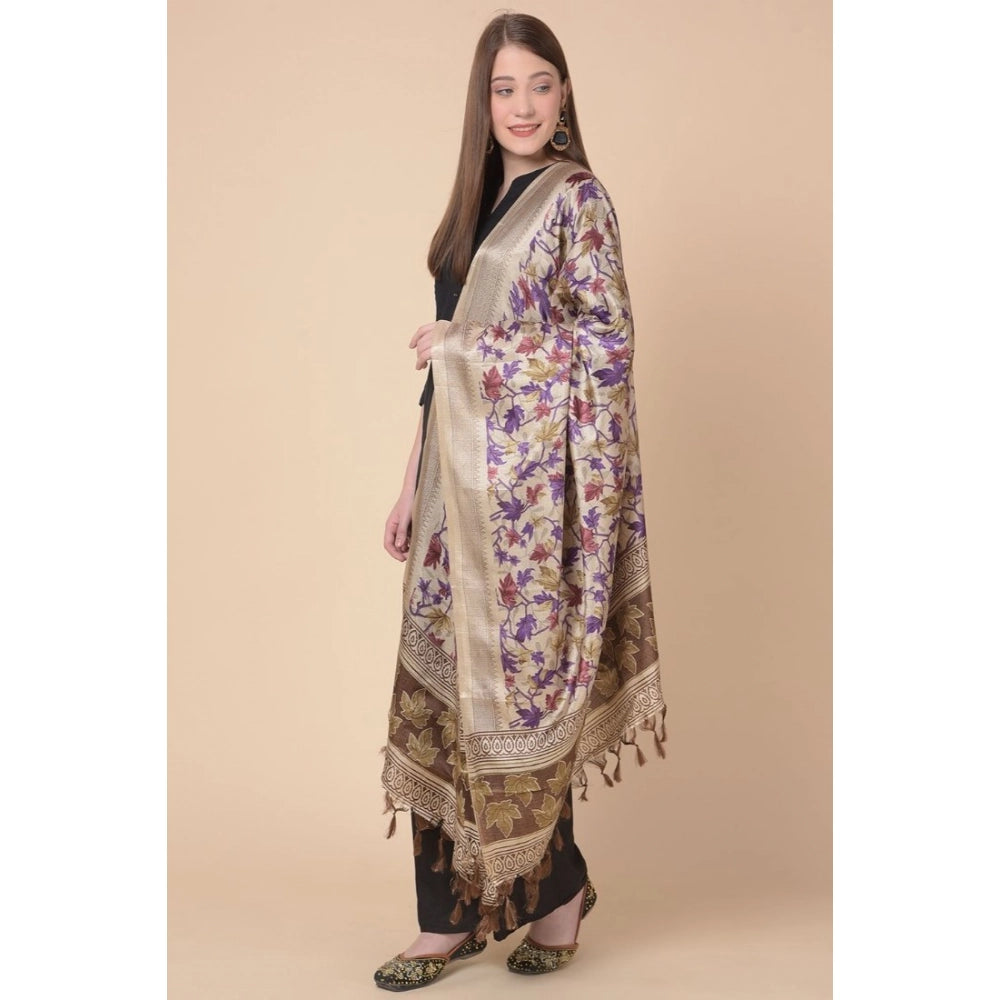pkrkart Women's Art Silk Printed Dupatta (Gold, Length: 2.25 to 2.50 Mtr)