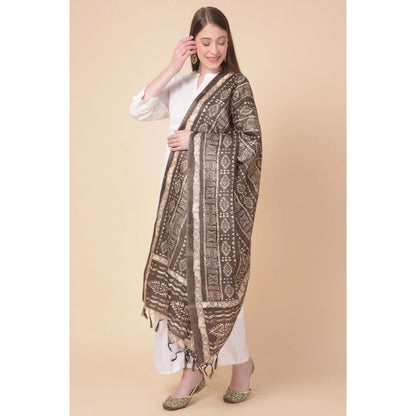 pkrkart Women's Art Silk Printed Dupatta (Brown, Length: 2.25 to 2.50 Mtr)