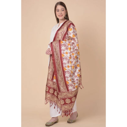 pkrkart Women's Art Silk Printed Dupatta (Maroon, Length: 2.25 to 2.50 Mtr)