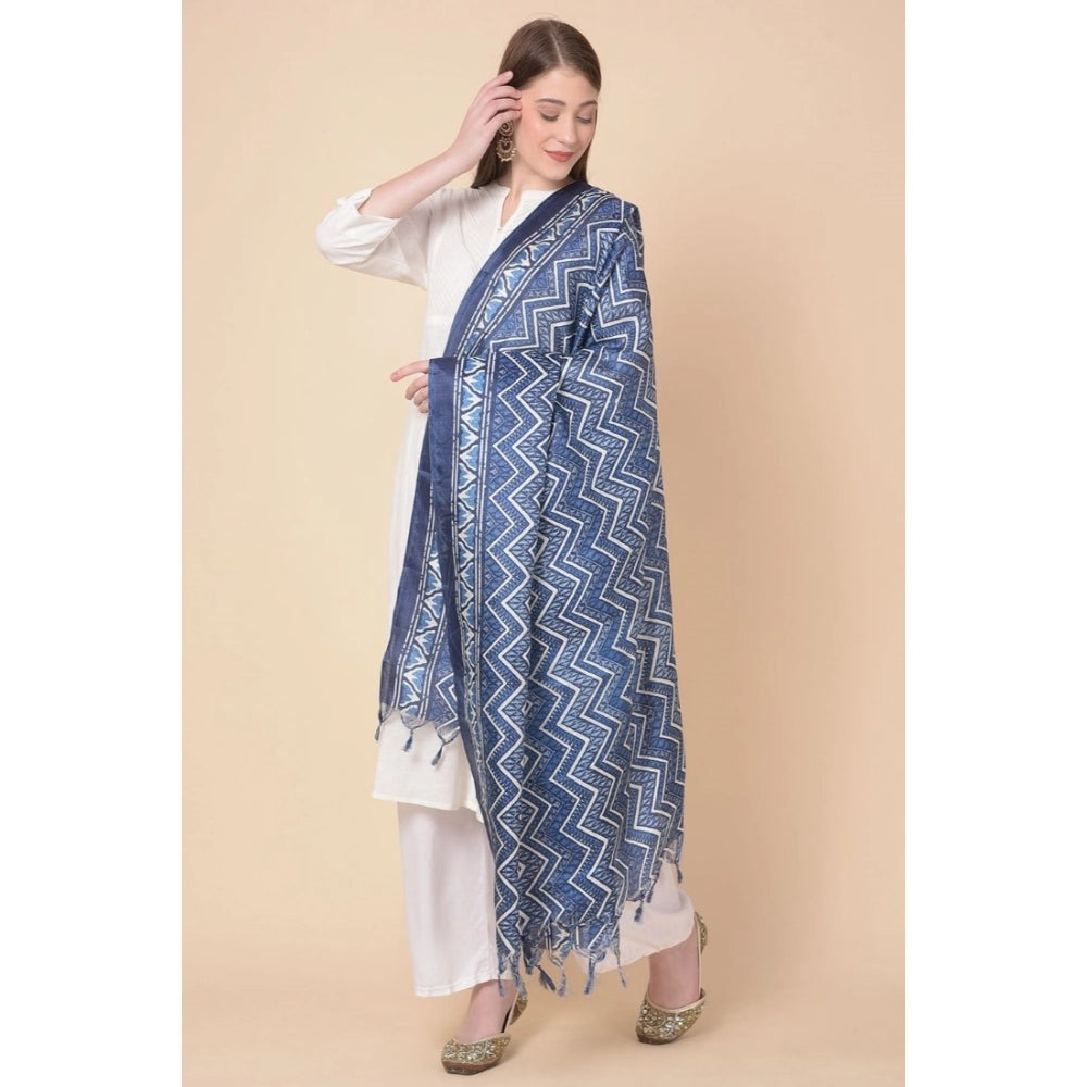 pkrkart Women's Art Silk Printed Dupatta (Blue, Length: 2.25 to 2.50 Mtr)