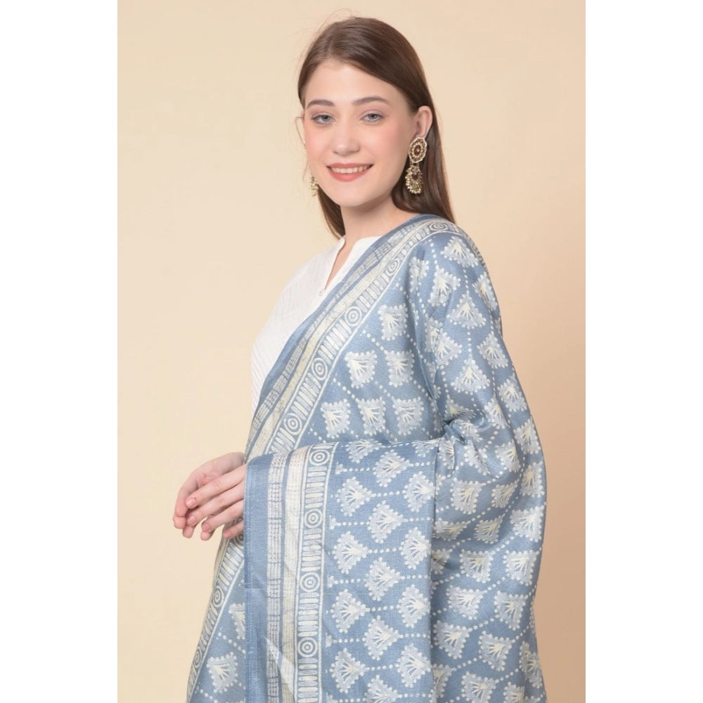 pkrkart Women's Art Silk Printed Dupatta (Grey, Length: 2.25 to 2.50 Mtr)