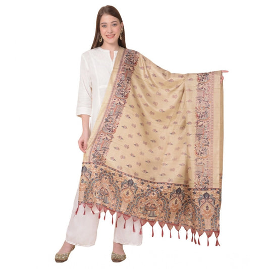 pkrkart Women's Art Silk Printed Dupatta (Gold, Length: 2.25 to 2.50 Mtr)