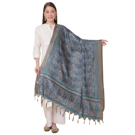 pkrkart Women's Art Silk Printed Dupatta (Blue, Length: 2.25 to 2.50 Mtr)