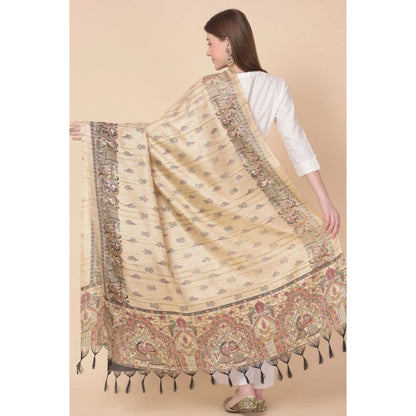 pkrkart Women's Art Silk Printed Dupatta (Gold, Length: 2.25 to 2.50 Mtr)