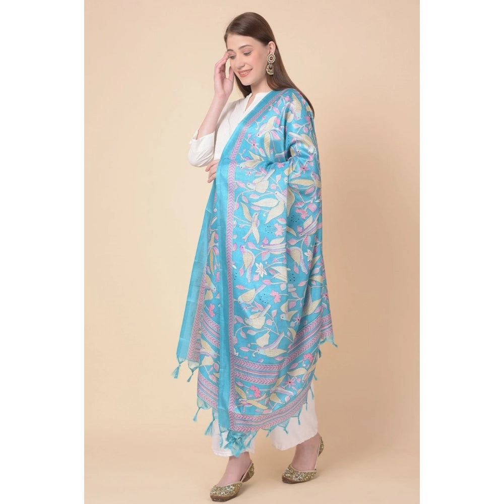 pkrkart Women's Art Silk Printed Dupatta (Turquoise, Length: 2.25 to 2.50 Mtr)