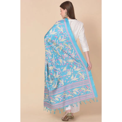 pkrkart Women's Art Silk Printed Dupatta (Turquoise, Length: 2.25 to 2.50 Mtr)