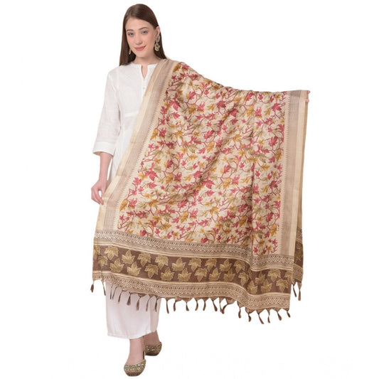 pkrkart Women's Art Silk Printed Dupatta (Gold, Length: 2.25 to 2.50 Mtr)