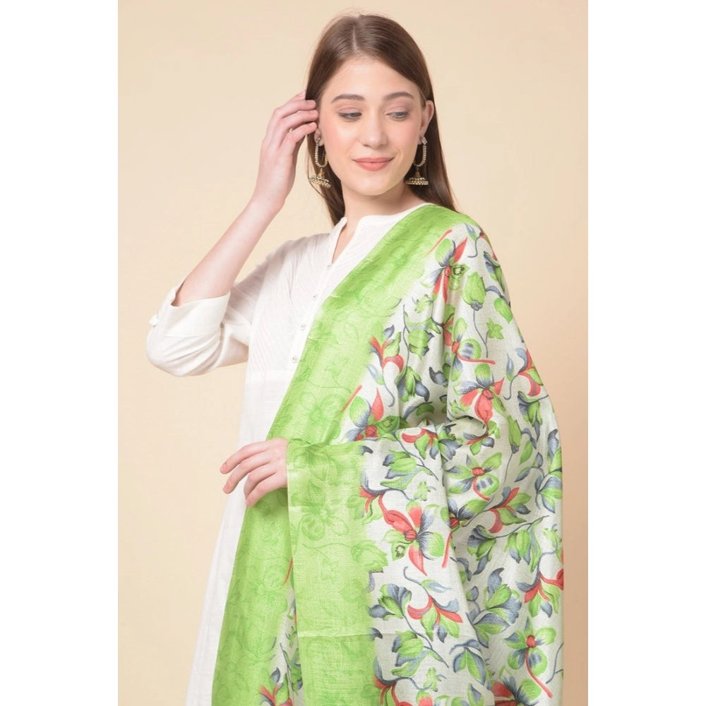 pkrkart Women's Art Silk Printed Dupatta (Light Green, Length: 2.25 to 2.50 Mtr)