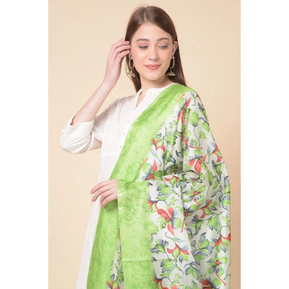 pkrkart Women's Art Silk Printed Dupatta (Light Green, Length: 2.25 to 2.50 Mtr)