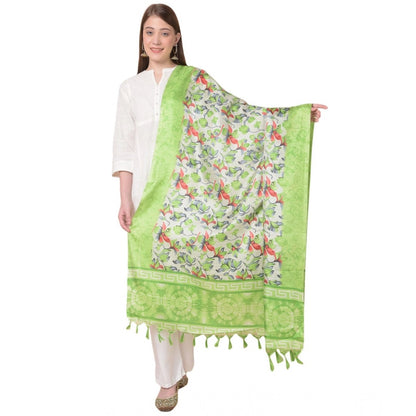 pkrkart Women's Art Silk Printed Dupatta (Light Green, Length: 2.25 to 2.50 Mtr)