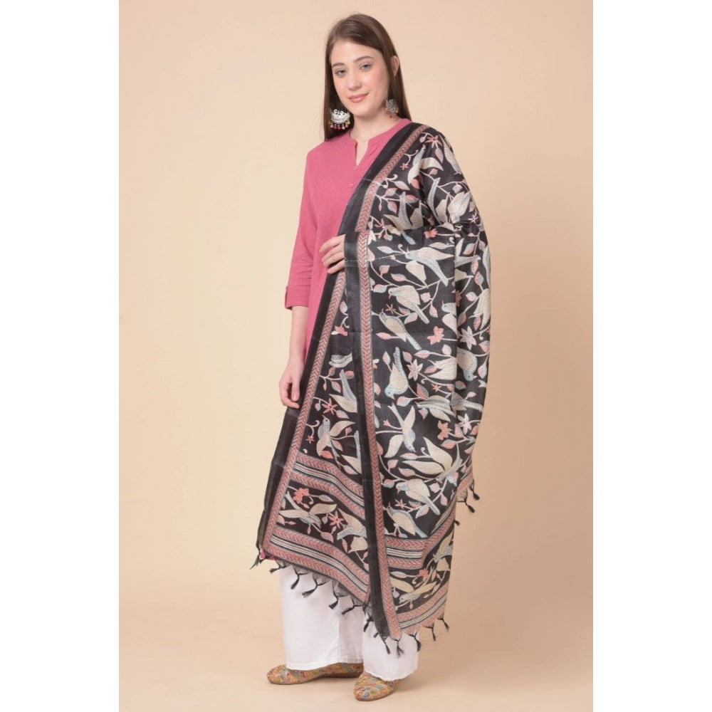 pkrkart Women's Art Silk Printed Dupatta (Black, Length: 2.25 to 2.50 Mtr)