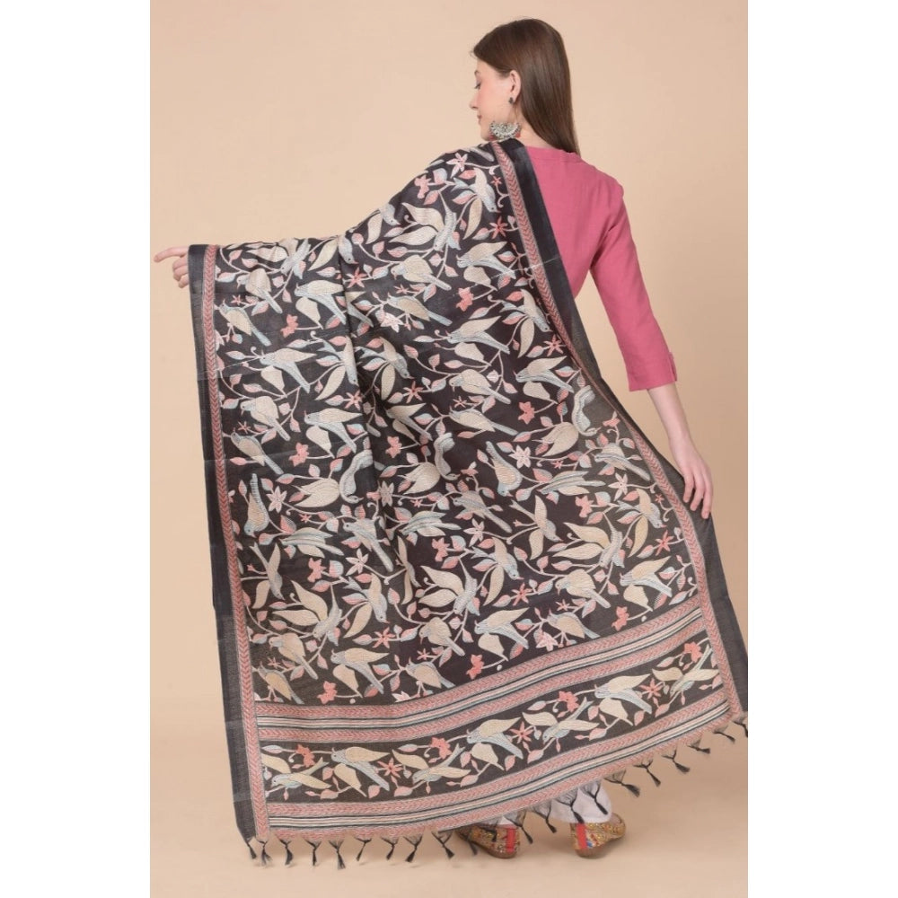 pkrkart Women's Art Silk Printed Dupatta (Black, Length: 2.25 to 2.50 Mtr)