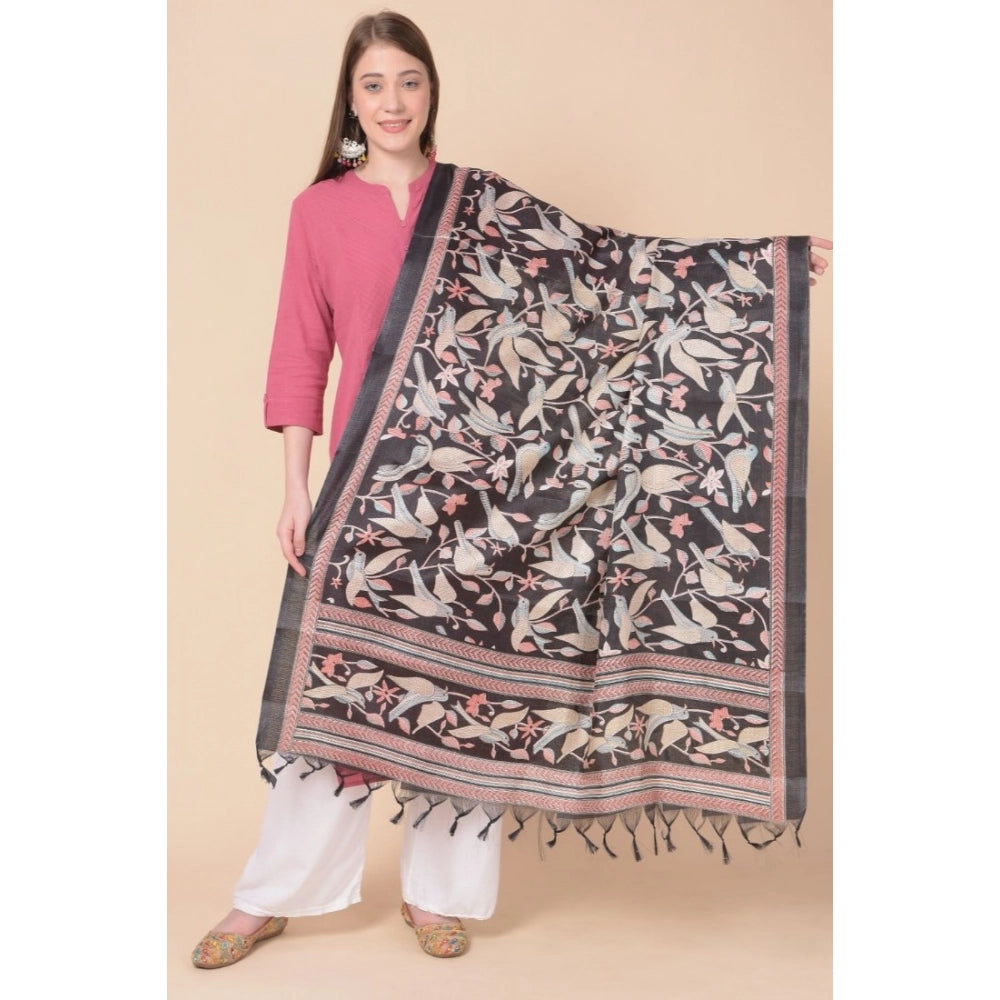 pkrkart Women's Art Silk Printed Dupatta (Black, Length: 2.25 to 2.50 Mtr)