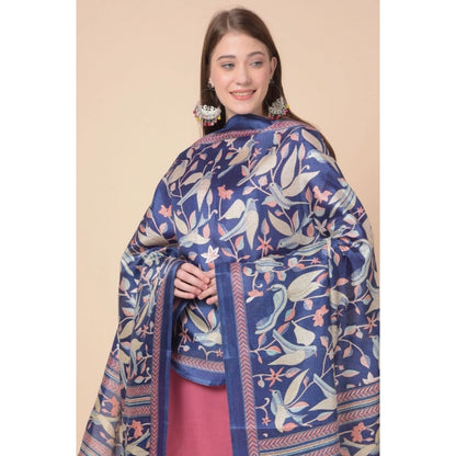 pkrkart Women's Art Silk Printed Dupatta (Blue, Length: 2.25 to 2.50 Mtr)