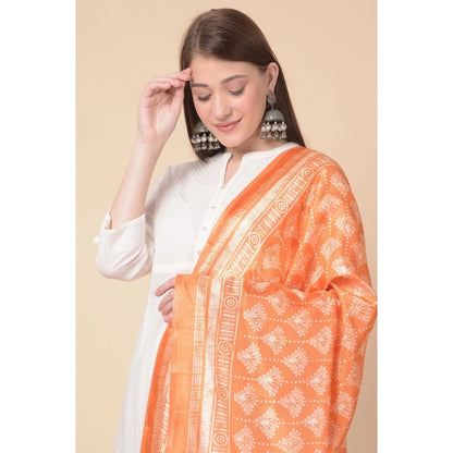 pkrkart Women's Art Silk Printed Dupatta (Orange, Length: 2.25 to 2.50 Mtr)