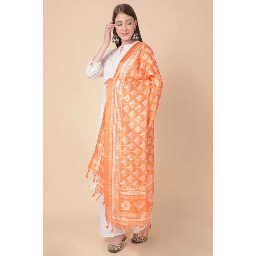 pkrkart Women's Art Silk Printed Dupatta (Orange, Length: 2.25 to 2.50 Mtr)