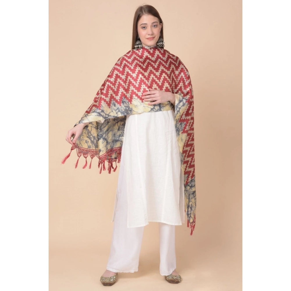 pkrkart Women's Art Silk Printed Dupatta (Maroon, Length: 2.25 to 2.50 Mtr)